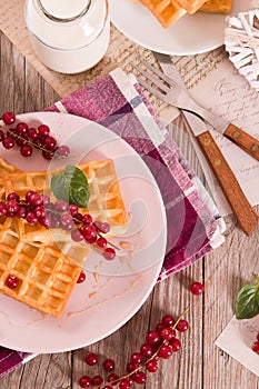 Waffles red currant and mint.