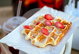 Waffles with strawberries
