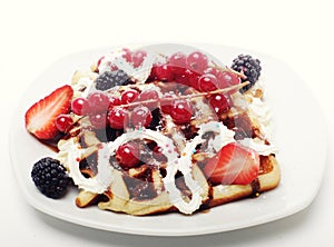 Waffles with strawberry and blackberry