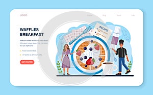 Waffles web banner or landing page. Sweet Belgian pastries with cream