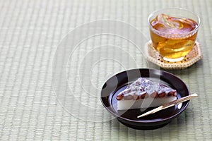 Wagashi, japanese traditional confections served with mugicha