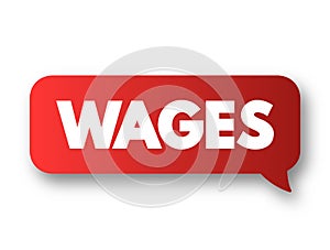 Wages - payment made by an employer to an employee for work done in a specific period of time, text concept message bubble