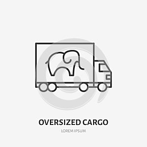 Waggon delivery flat line icon. Truck sign. Thin linear logo for oversized cargo trucking, freight services