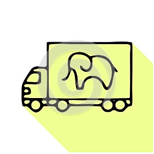 Waggon delivery flat line icon. Truck sign. Thin linear logo for oversized cargo trucking