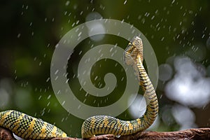 Wagler`s pit viper on tree branch