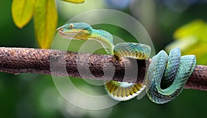 Wagler s pit viper on tree branch
