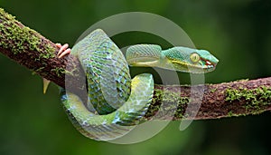 Wagler s pit viper on tree branch