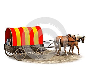 Wagon colonists, 3D rendering, illustration