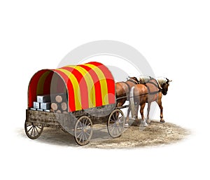 Wagon colonists, 3D rendering, illustration