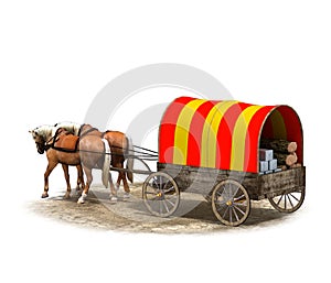 Wagon colonists, 3D rendering, illustration