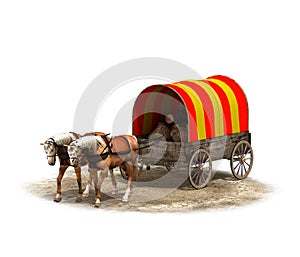 Wagon colonists, 3D rendering, illustration