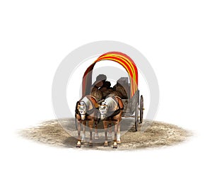 Wagon colonists, 3D rendering, illustration