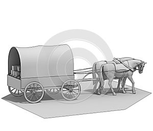 Wagon colonists, 3D rendering, illustration