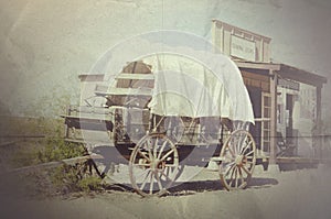 Wagon and cowboy town general store