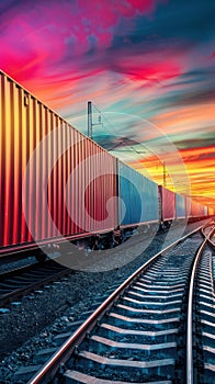 Wagon of freight train with containers conceptual image,