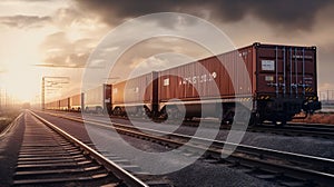 wagon of freight train with containers on the sky background