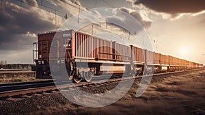 wagon of freight train with containers on the sky background