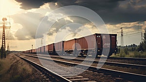wagon of freight train with containers on the sky background