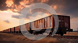 wagon of freight train with containers on the sky background
