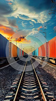 Wagon of freight train with containers