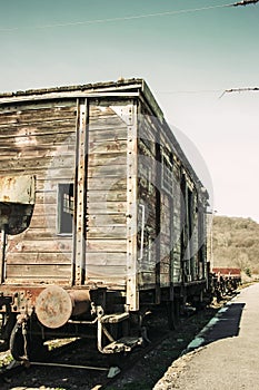 Wagon on a railway in a litle railway station