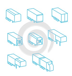 Wagon trailer icon set. hindi carriage caravan delivery logistic export,import symbol track cargo container vector illustration