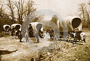 Wagon train old sepia photo