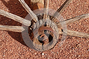 Wagon wheel hub and spokes.