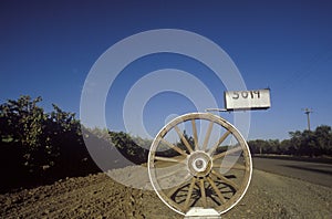 A wagon wheel mailbox, Modesto, CA