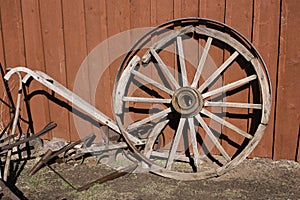 Wagon wheel, tools and plow