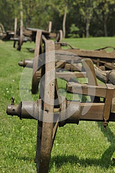 Wagon with wooden wheels. Museum