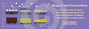 Wagons and locomotives banner horizontal concept