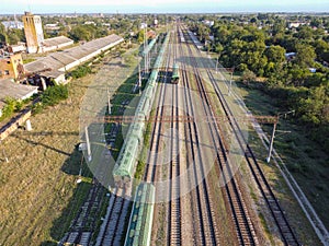 Wagons on the rail ways aerial view