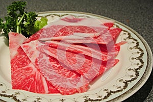 Wagyu beef with garlic,salt and pepper/Wagyu beef,  Japanese beef
