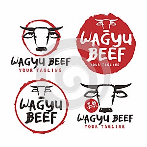Wagyu Beef Japanese Logo Design Vector Set photo