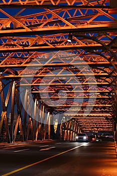 Waibaidu Bridge on the Bund at night in Shanghai, China