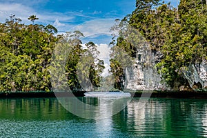 Waigeo, Kri, Mushroom Island, group of small islands in shallow blue lagoon water