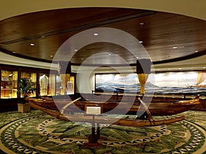 Canoe on display inside the Outrigger Waikiki Beach Resort