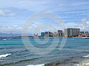 Waikiki Beach with City Skyline on Oahu, Hawaii