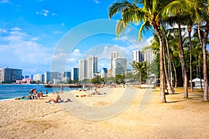 Waikiki Beach Hawaii Sunbathers Relax