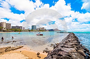 Waikiki beach and pier in Honolulu, Hawaii