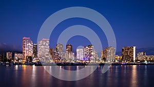 Waikiki beach skyline at night