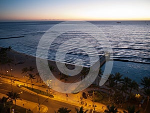 Waikiki beach after sunset