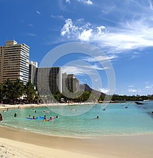 Waikiki ocean and beach with diamond head