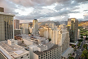Waikiki skyline on a beautiful evening