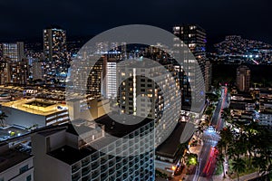 Waikiki skyline at night