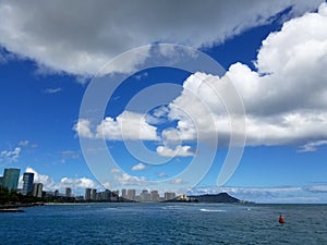 Waikiki surf and Diamond head during the day