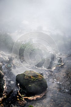 Waikite hot stream and terraces, volcanic valley