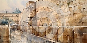 Wailing wall in the ancient temple of Jerusalem. Generative AI