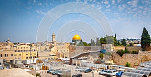 The wailing Wall and the Dome of the Rock in the Old city of Jerusalem